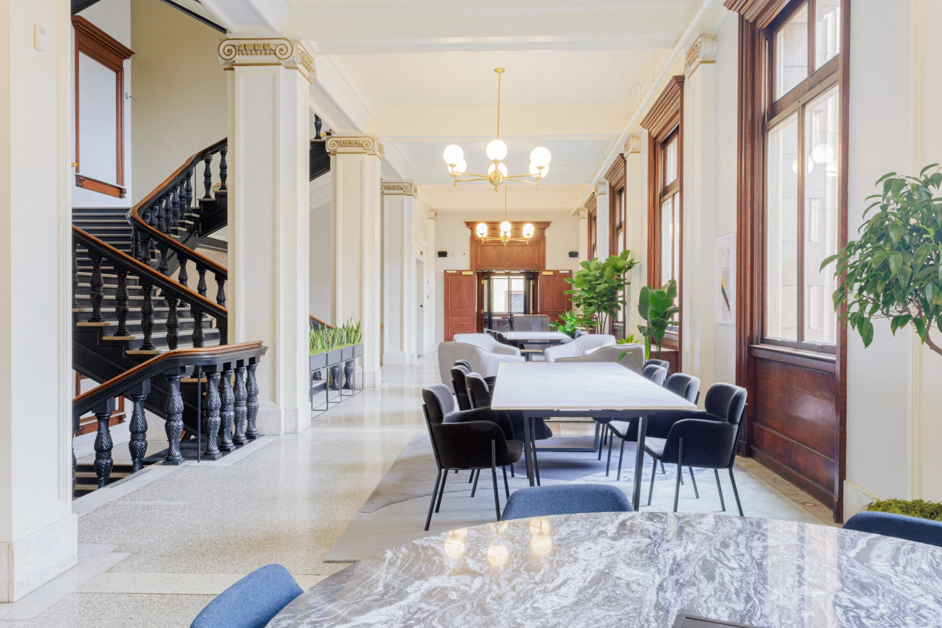 a marble table in a meeting room in Portland.