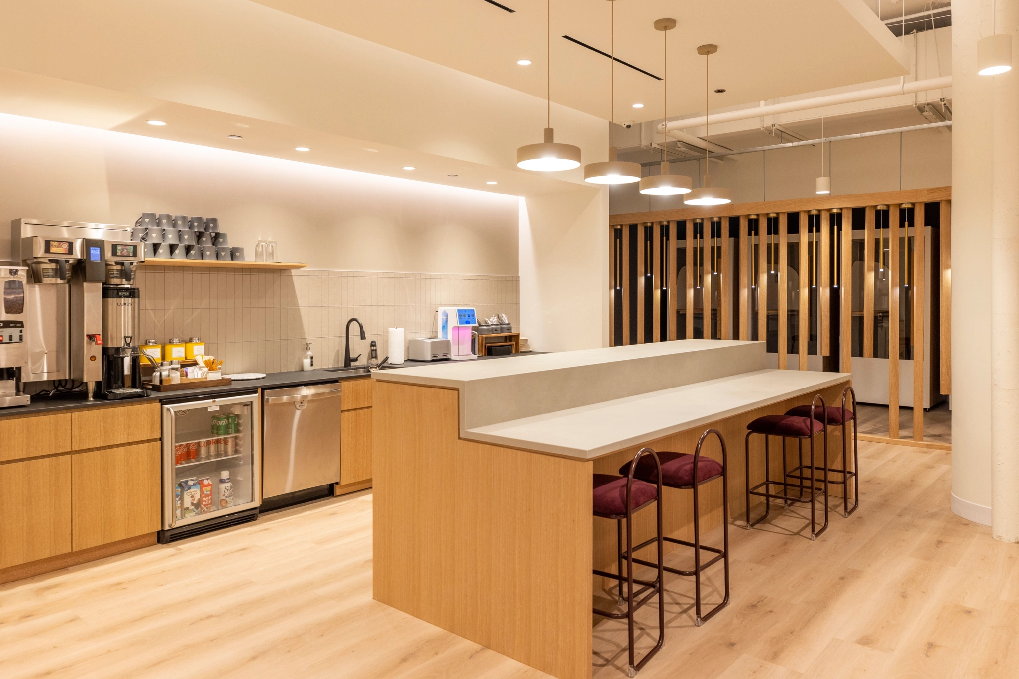 A Chicago workspace featuring a counter and chairs.