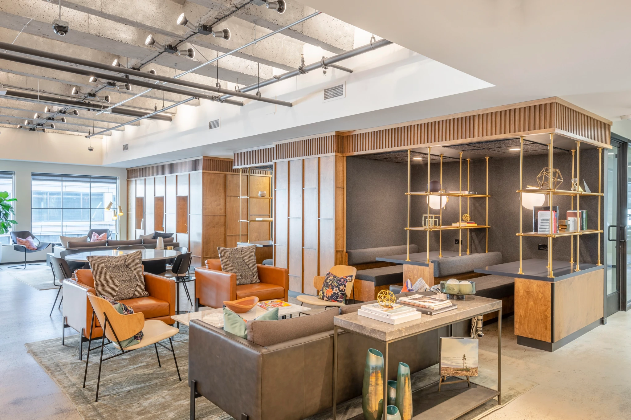 The coworking meeting rooms in this modern office building are located in Atlanta.