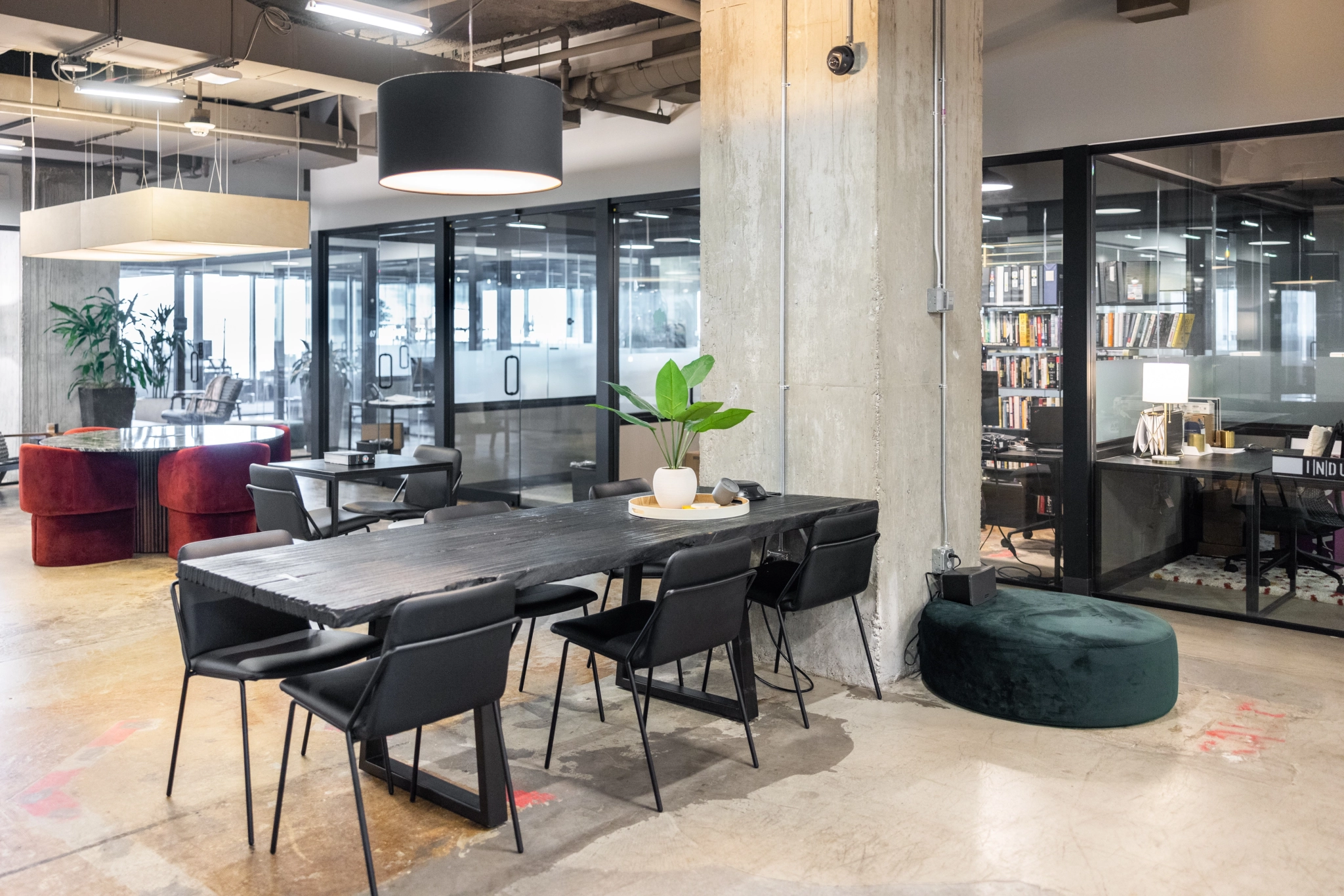 a modern coworking office with a table and chairs in Minneapolis.