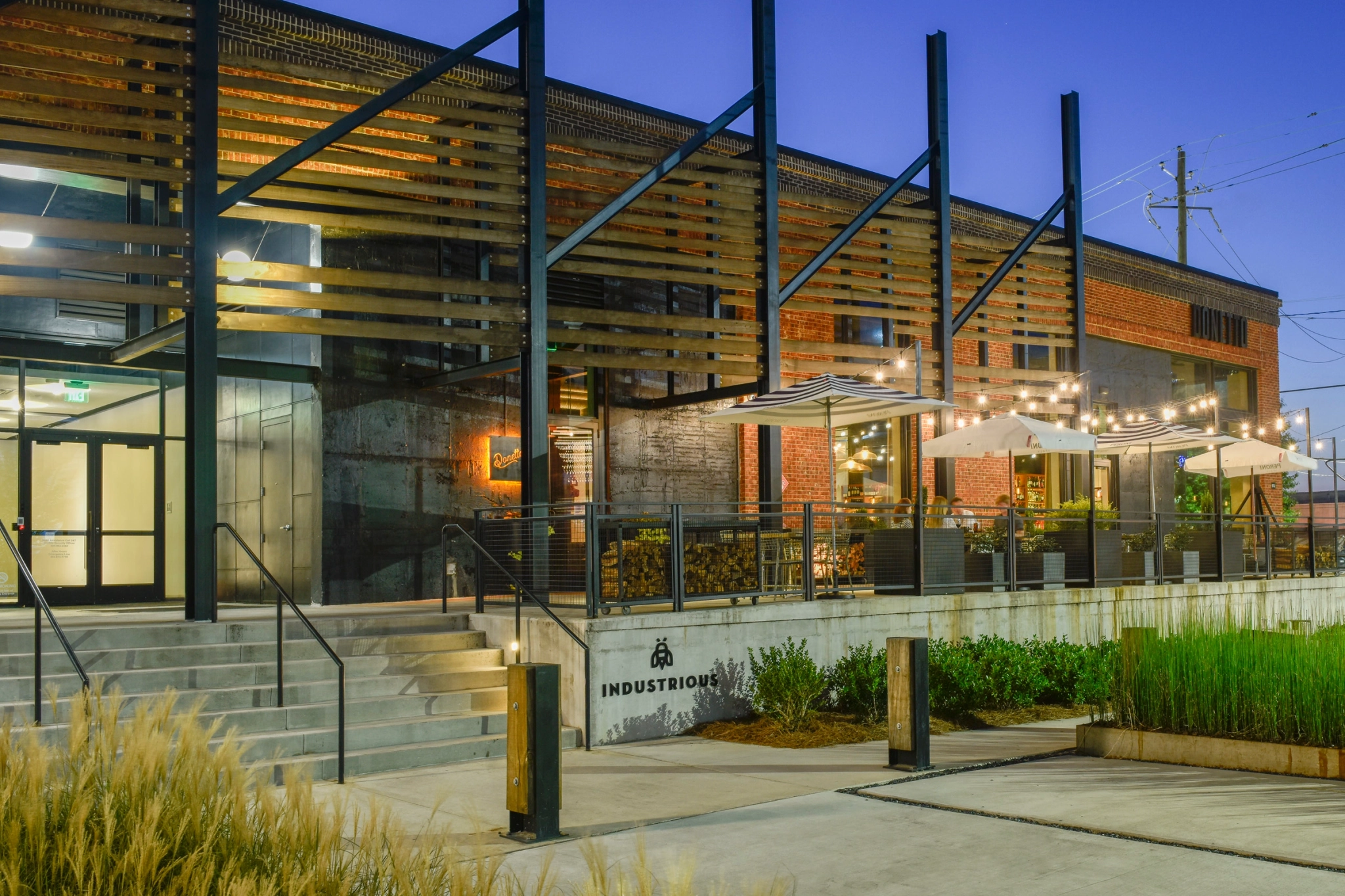 the exterior of an Atlanta restaurant at dusk.