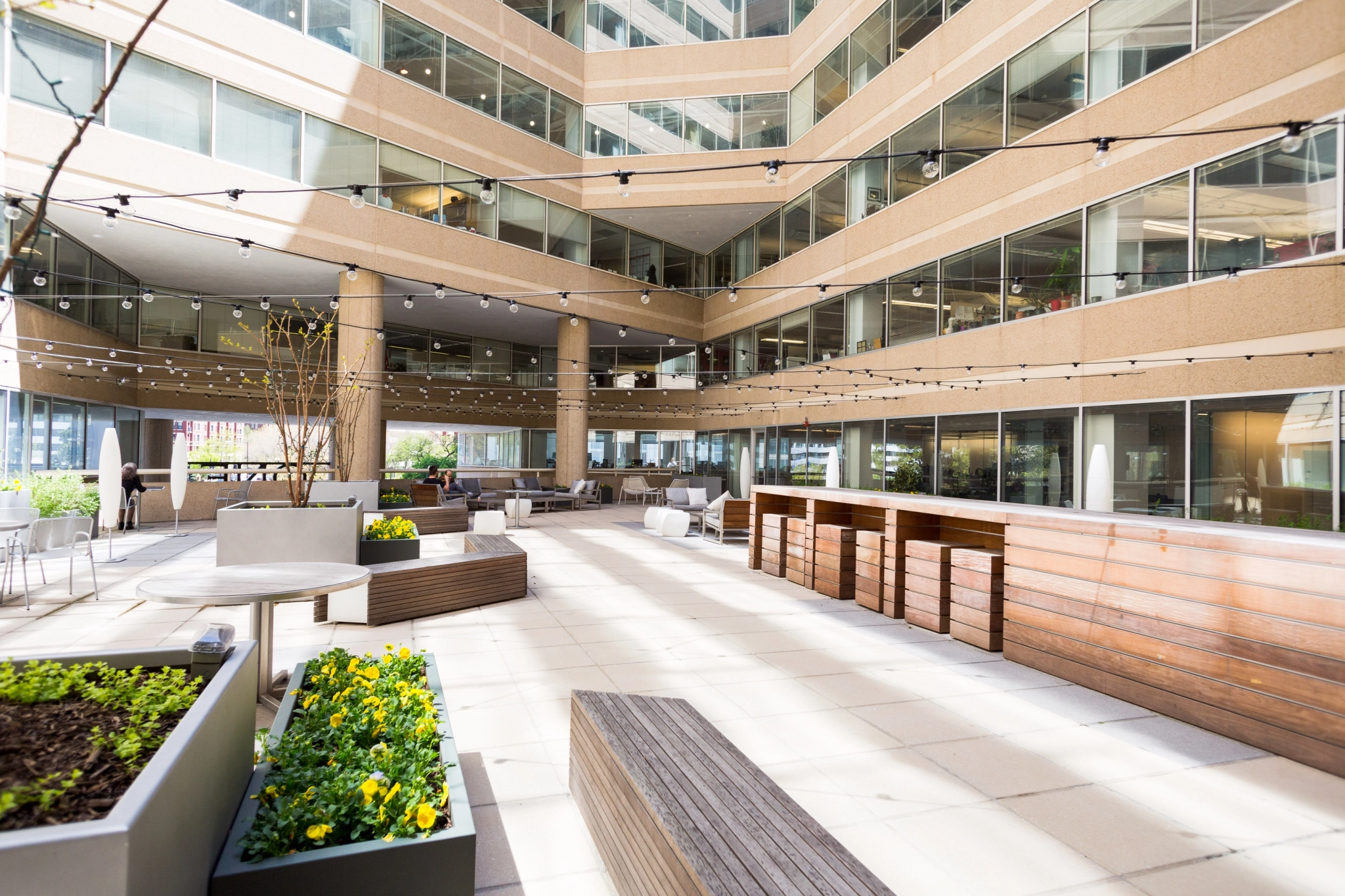 A workspace courtyard in a large office building.