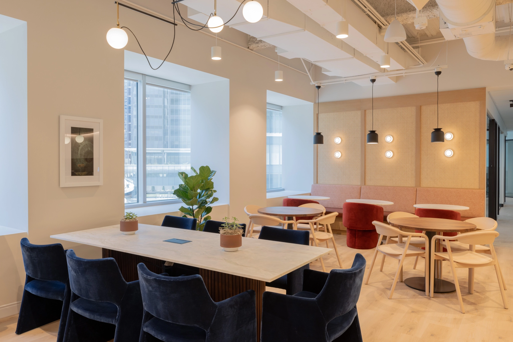 A Houston office with meeting room and furniture.