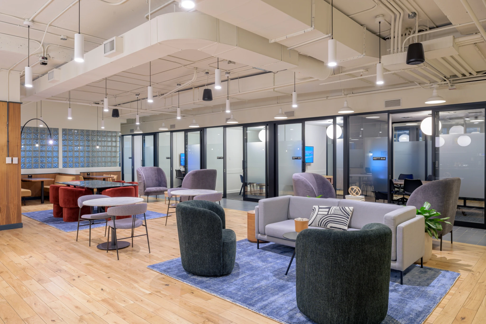 A modern office in Toronto with chairs and tables.