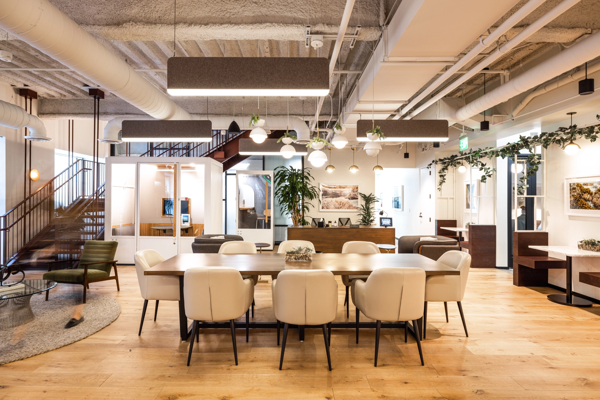 A San Francisco office outfitted with a dining table for meetings.