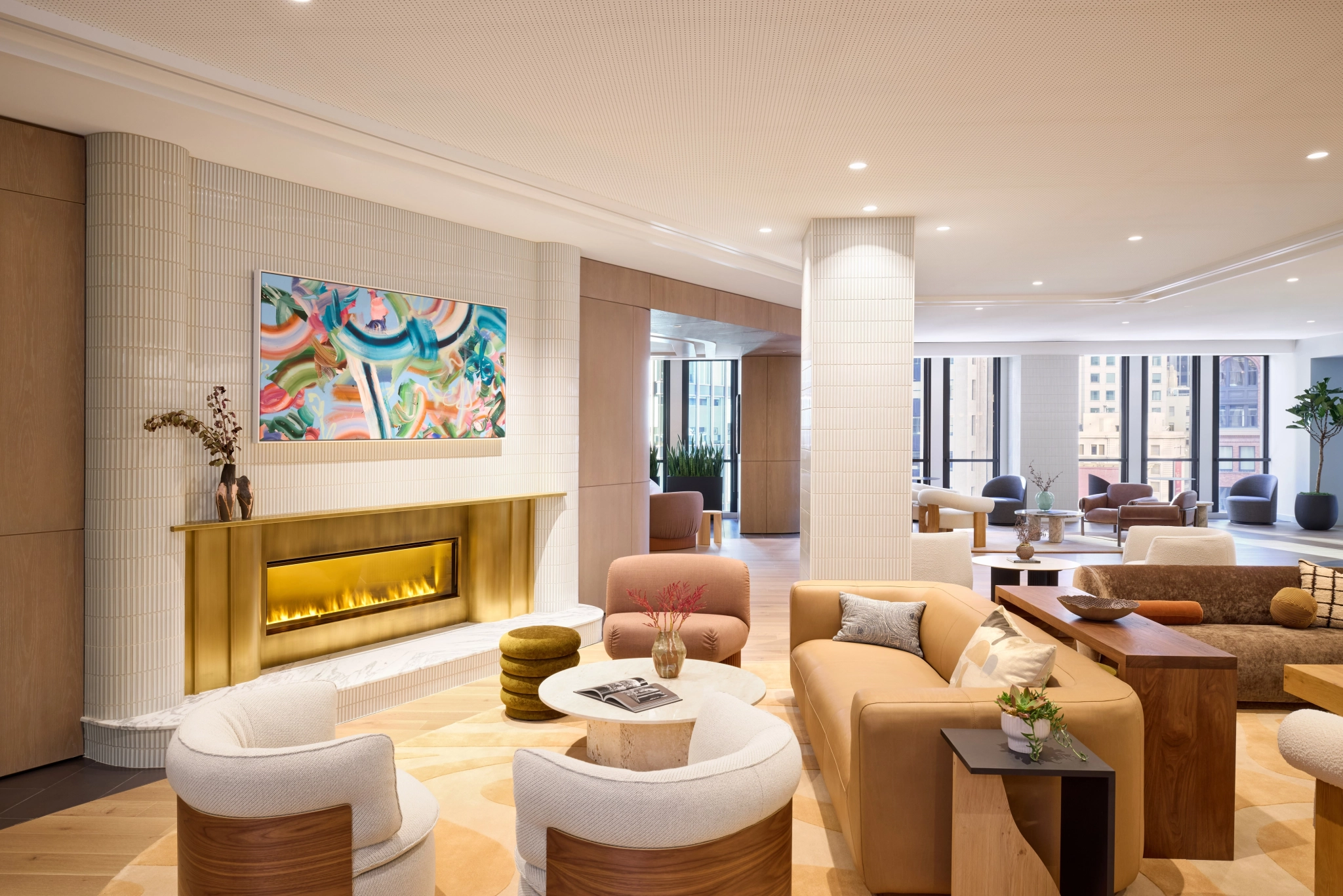 A luxe welcome lounge for your social or working comfort.