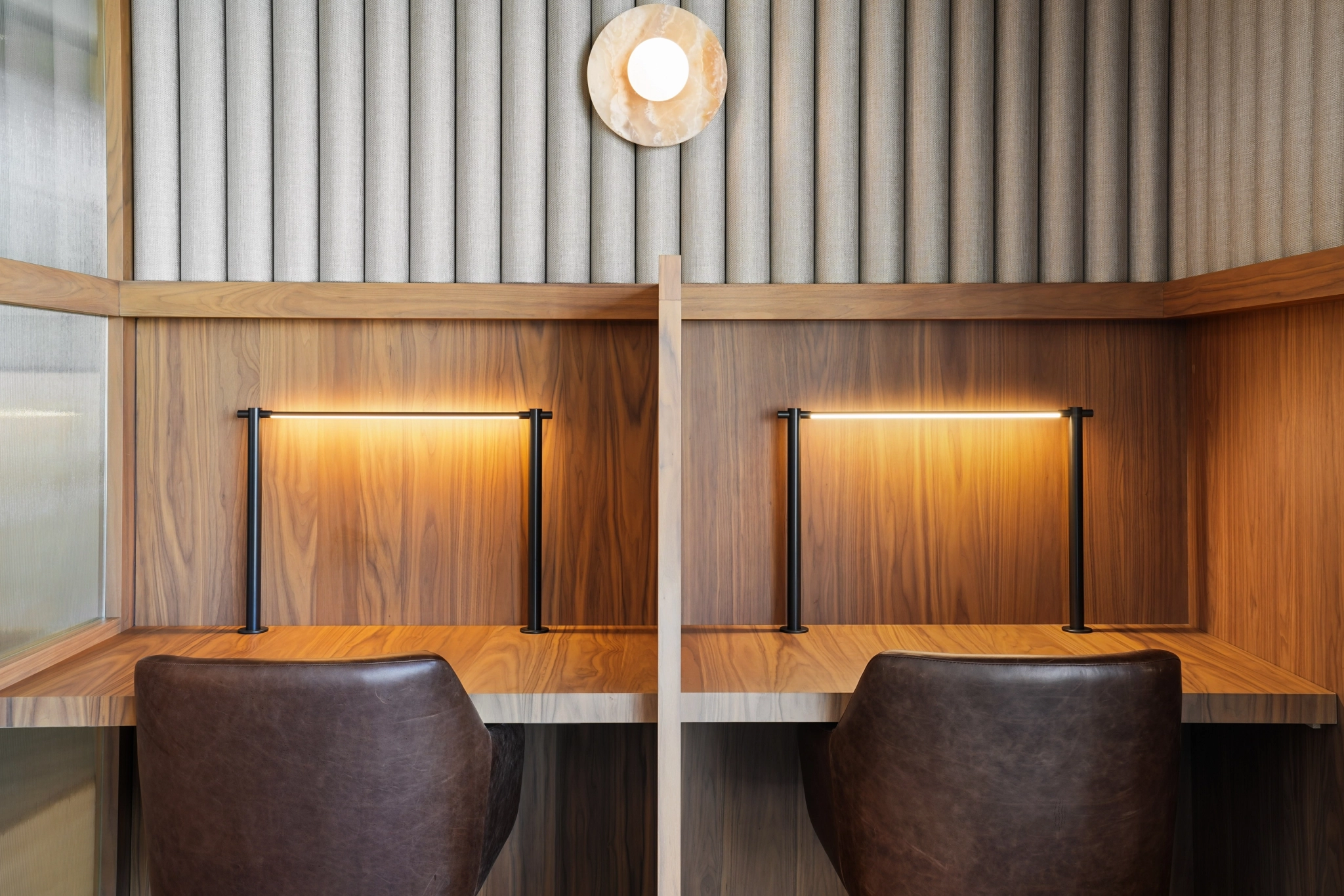 a large, bright meeting room with a large screen