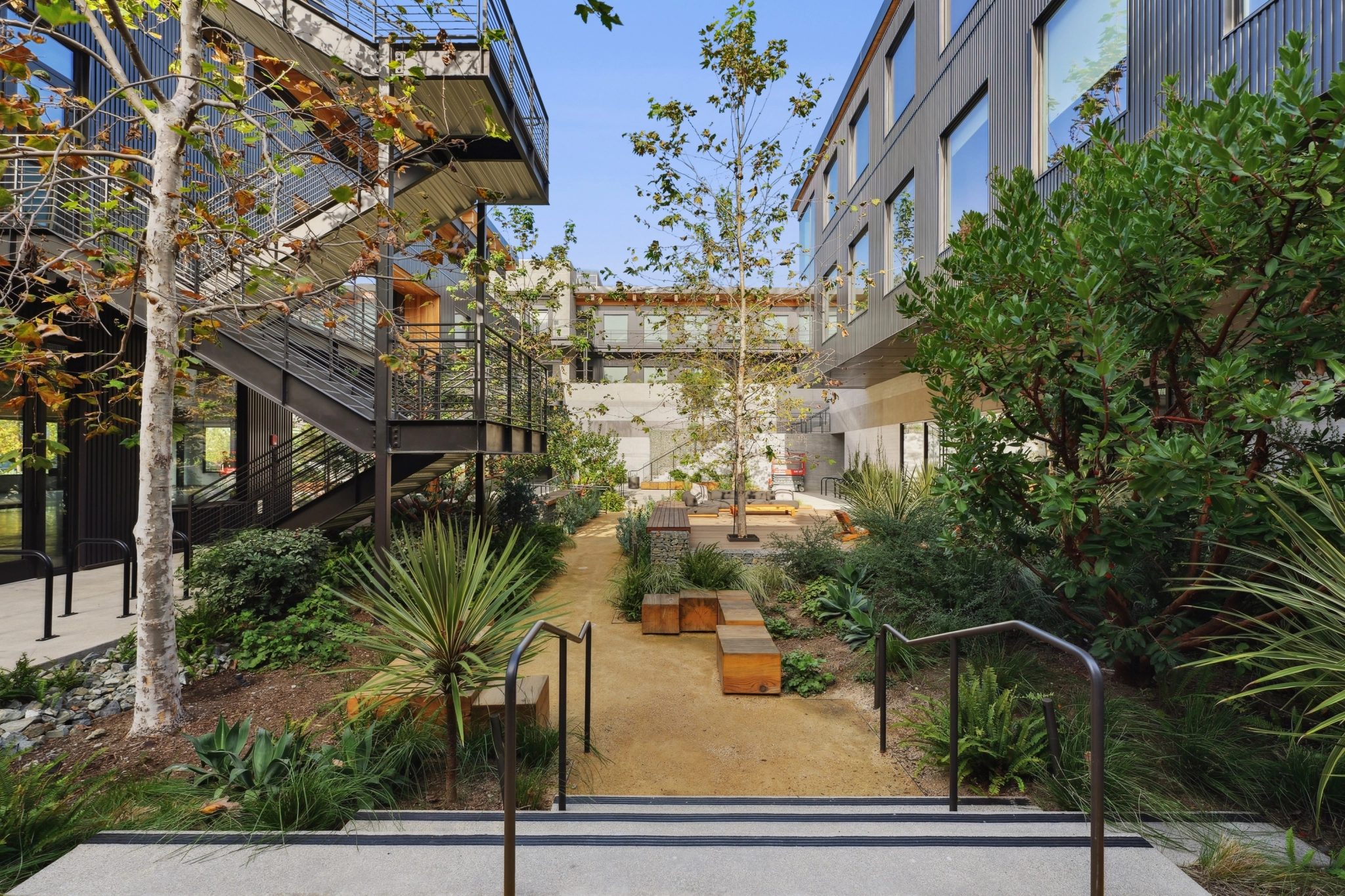 a large, bright meeting room with a large screen