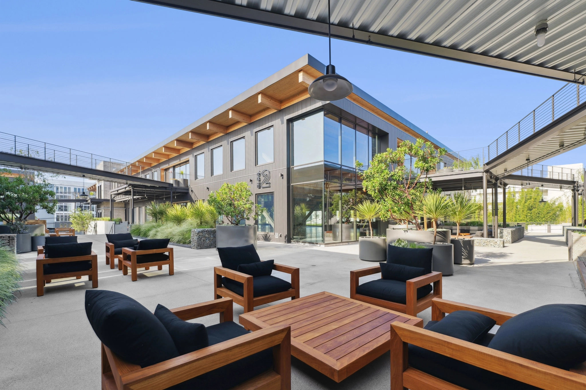 a large, bright meeting room with a large screen