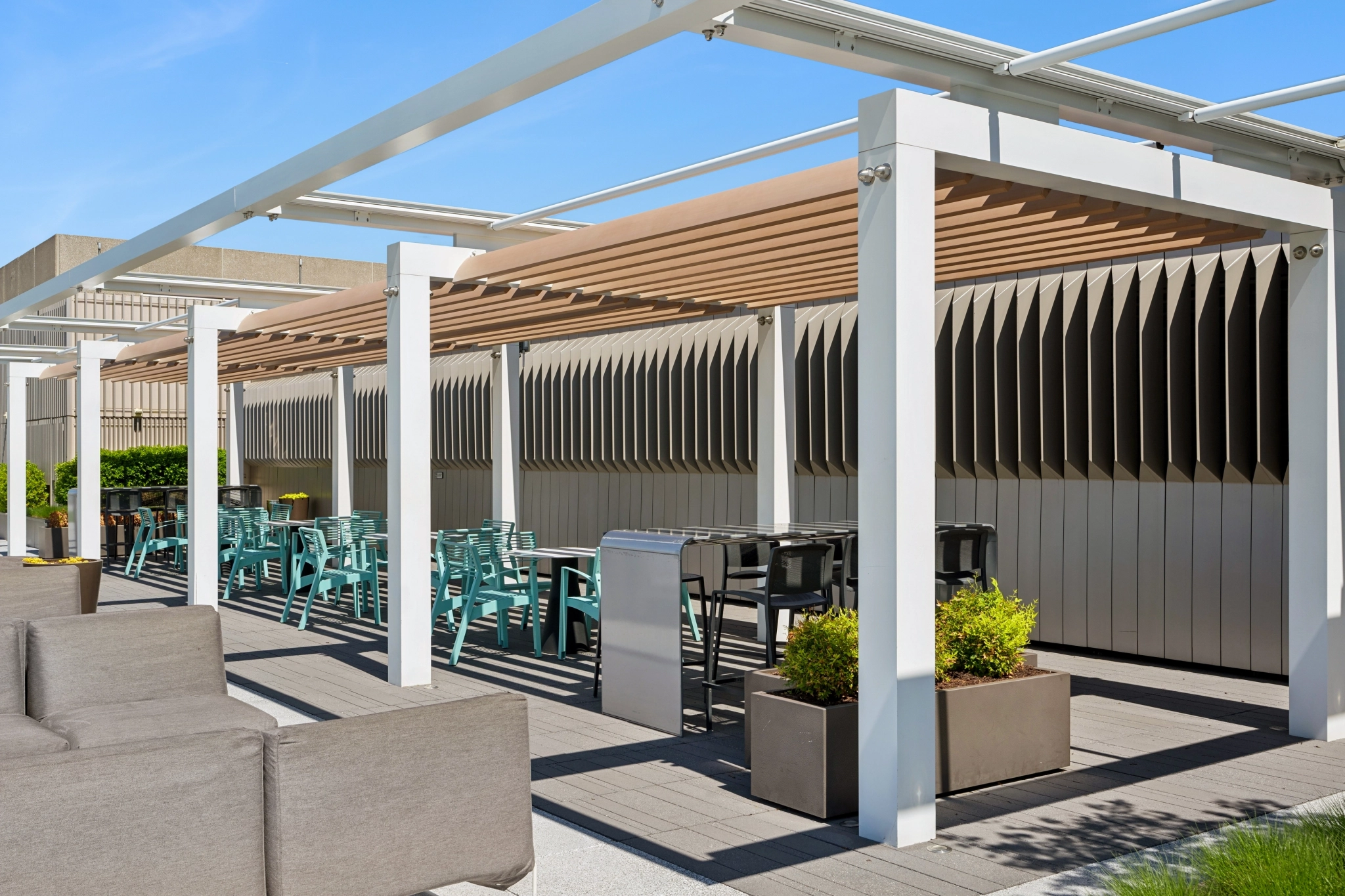 a large, bright meeting room with a large screen